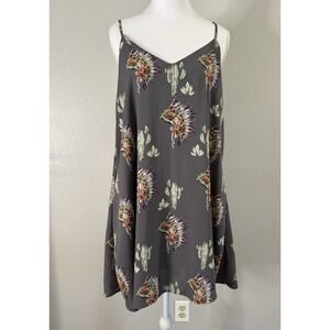 Peach Love California Boho Cactus‎ Western Headdress Mini Swing Dress Pockets S